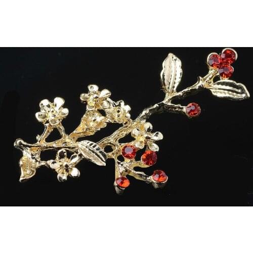 2019New 100Pcs Alloy and Red Rhinestones Plum Branch Buttons for DIY Bridal bouquet decoration or hair accessories HZ426