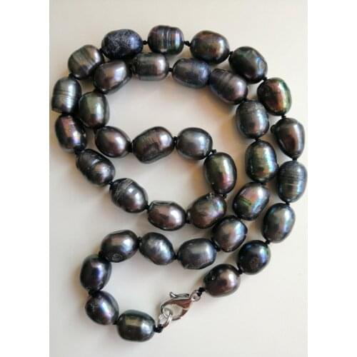 New 9-10mm Natural Baroque Black freshwater Pearl Necklace 18"