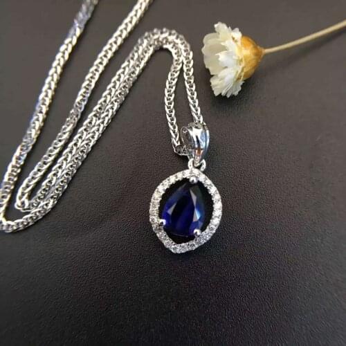 0.744ct+0.115ct 18K White Gold Natural Sapphire and Pendant Necklace Diamond inlaid 2016 Factory Direct New Arrival Fine Jewelry