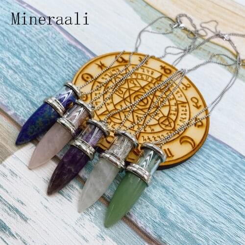 1pc Bullet Shaped Necklace Natural Rose Quartz Crystals Stone Pendants Jewelry Aventurine Minerals Clear Quartz Gravel Gemstone