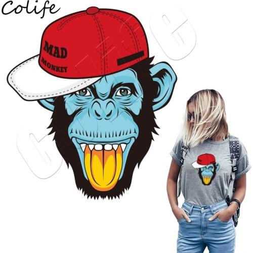 Monkey Patches Fashion Big Heat Transfer Stickers On Clothing Men DIY Custom Applique A-Level Iron On T-Shirts Parches