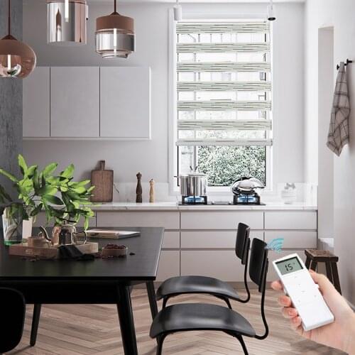 Striped Electric Zebra Blinds Remote Control Shade Waterproof Roller Blinds for Windows Kitchen Bathroom Customized