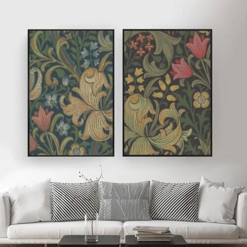 Golden Lily Prints by William Morris Poster Country Cottage Wall Art Canvas Painting Vintage Wall Pictures for Living Room Decor