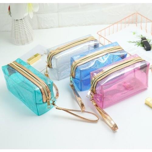 Transparent Travel Portable Laser Cosmetic Bag Private Label Makeup Pouch Organizer Waterproof Toiletry Handbag Wholesale
