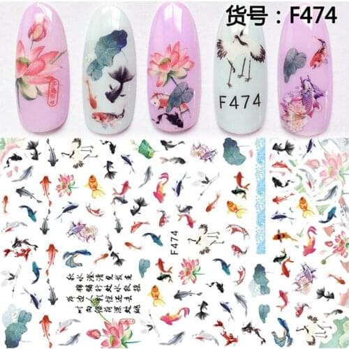 5 sheets Self-adhesiva decals Nail Art decorations Stickers Manicure acrylic nail supplies tools Chinese ink painting style F474