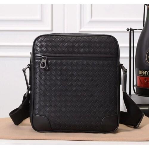 New Men Woven Shoulder Bags Cowhide Genuine Leather High Quality Luxury Large Capacity Designer Casual Business Messenger Bag