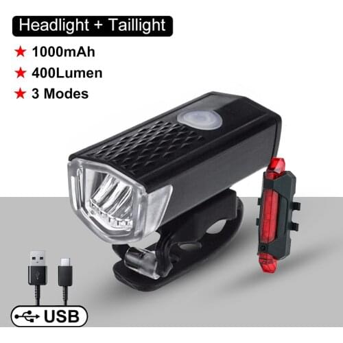 USB Rechargeable Bicycle Light Bike LED Front Headlight Taillight Set Kit Adjustable Cycling Lamp Waterproof Cycling Accessories