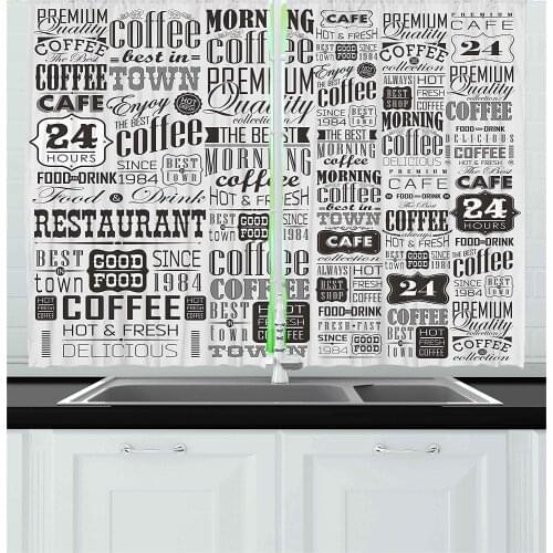 Vintage Kitchen Curtains Retro Style Texts and Typographic Icons Vintage Coffee Shop Restaurant Window Decor Panel Set for