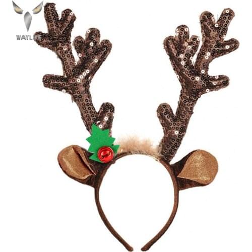WAYLIKE Hair Accessories Christmas Headbands Shiny Xmas Reindeer Antlers Headband Santa Hat Headband for Christmas Holiday Party