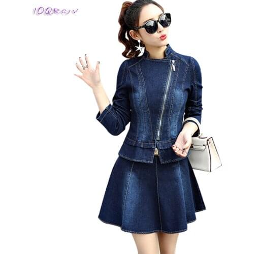 Womens clothing 2018 big size denim dress women Slim Sexy dress elegant new fashion Two pieces Set female dress IOQRCJV T66