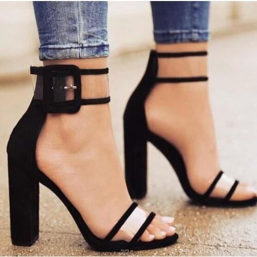 Koovan Women Sandals 2018 New Models Rome Crystal Belt Buckle Thick Heel High Heel Sandals for Women Sexy Lady Rome Size 43