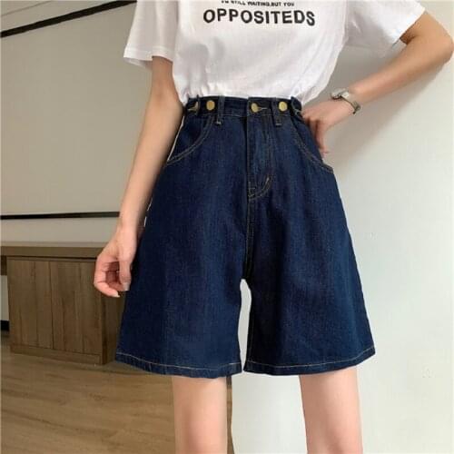 High Waist Jeans Streetwear Women Dark Blue Short Jeans Pants Loose Straight Wide Leg Pant 2021 Summer Pantalones Vaqueros Mujer