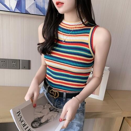 Rainbow Striped Sexy Halter Bustier Crop Tank Tops For Woman Clothing WomenS T-Shirt Tube Top 2021 Summer Cropped