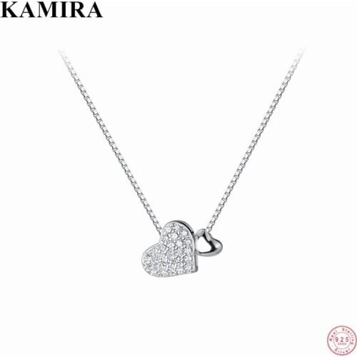 KAMIRA 925 Sterling Silver Bohemian Love Heart Pave Zircon Collier Necklace for Women Anniversary Choker Jewelry Gift para mujer