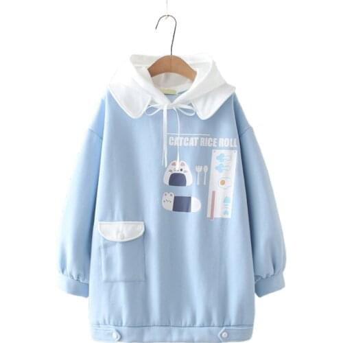 Winter New Arrival Women Korean Style Mid-Length Plus Fleece Hoodies Girl Cute Thick Hooded Sweatshirt Sweet Pullover 2011034