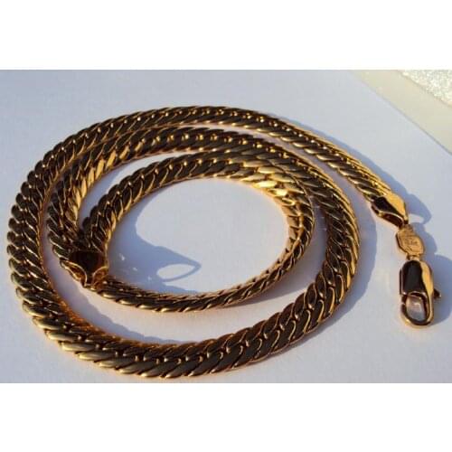 GOLD AUTHENTIC SOLID GOLD FINISH MENS CUBAN LINK CHAIN NECKLACE SZ 24" 9MM