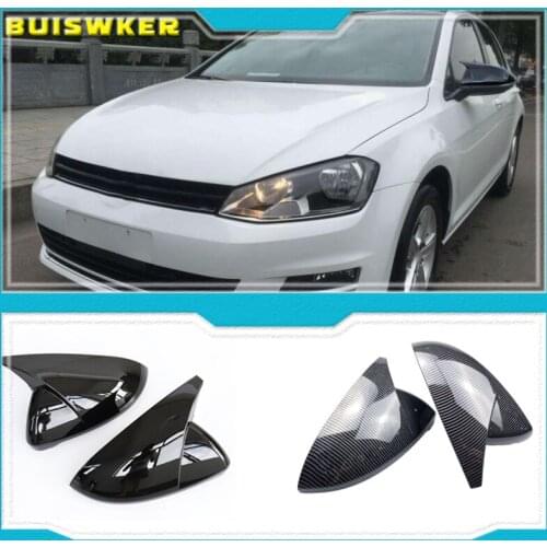 2PCS Mirror Covers Caps RearView Mirror Case Cover For VW Golf MK7 7.5 GTI 7 7R Carbon Bright Black Cover car accessory