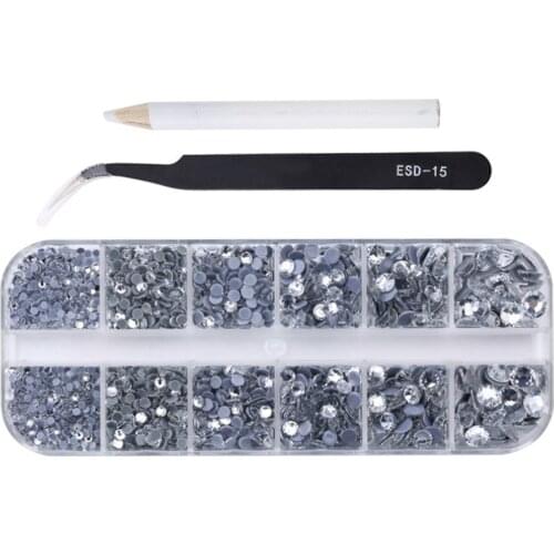 2400pcs Flatback Rhinestones Diamonds Crystals Charms with Pick Up Pen and Tweezer for Nails Crafts DIY Nail Art Decorations