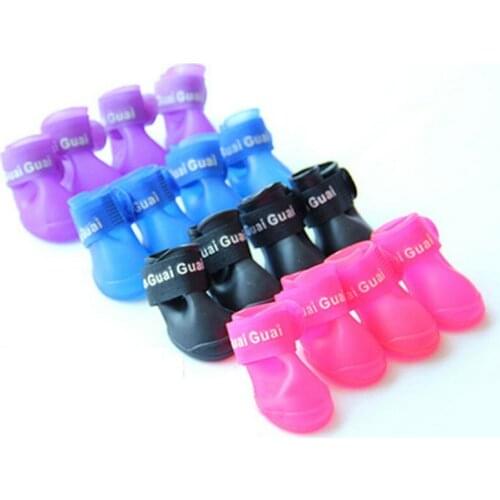 4pcs/Set Pet Dog Rain Shoes Portable Anti Slip Waterproof Rubber Rain Boots For Small Dogs Cat Four Seasons Pet Paw Protector