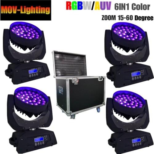 4pcs/lot flight case 36x18W beam wash k10 Zoom moving head led stage light
