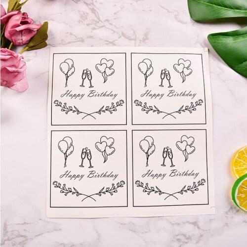 400piece sealing sticker White Happy Birthday black words balloon for party gift atmosphere box Large square wholesale 10CM