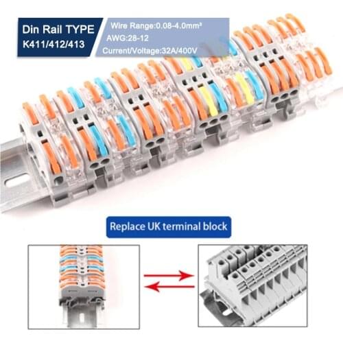 5 PCS Quick Din Rail Type Wire Connector Terminal Block Instead Of UK2.5B Electrical Universal Wiring Splicing Conector