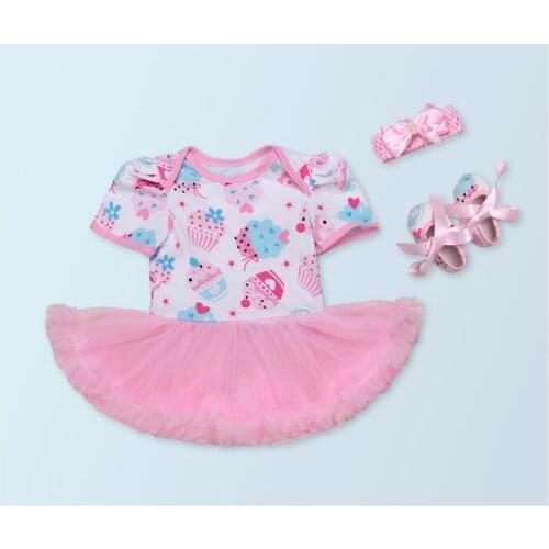 50-57cm DOLLMAI reborn silicone babies doll clothes pink round neckline cute dress of headdress baby romper kids birthday gift