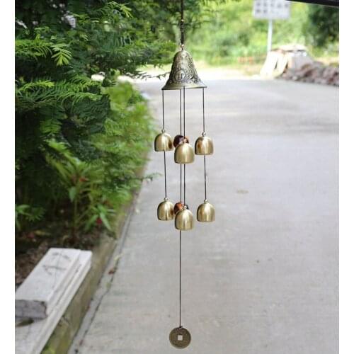 Free Shipping Antique Amazing 6 Copper Alloy Bells Antirust Moon Sun Star Picture Wind Chimes Outdoor Indoor Home Decor Sound