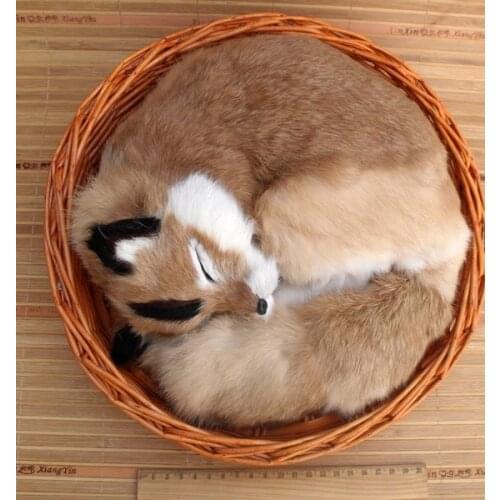 Big simulation fox toy polyethylene & furs natural colour sleeping fox in a basket doll gift 27x12cm 2114