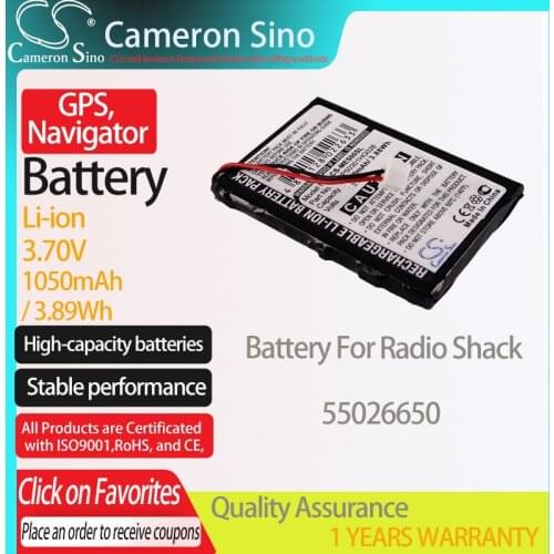 CameronSino Battery for Radio Shack 55026650 GPS,Navigator battery 1050mAh/3.89Wh 3.70V Li-ion Black