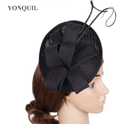 Black Fascinator With Ostrich Pole Imitation Sinamay Fascinators Hats Bridal Hair Accessories Event Hats High Quality 22 Colors