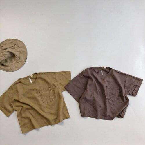 Childrens Shirts 2021 Summer Clothes New Thin Linen Cotton Tops Boys Round Neck Shirt Baby Girls Short Sleeve Pullover 1-6Year