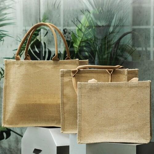 Eco Friendly Tote Bag, Portable Reusable Linen Burlap Shopping Shoulder Bag, Top Handles Carrying Grocery Bags