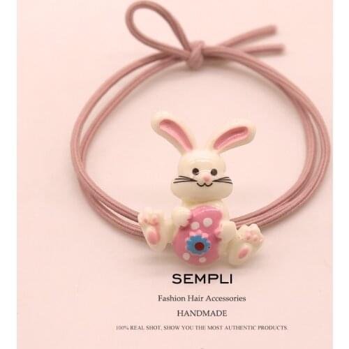 Sempli High Elasticity Nylon Elastic Hair Bands Cute Rabbit Rubber Bands for Women Girls Easter Egg Gift Headbands Accessories