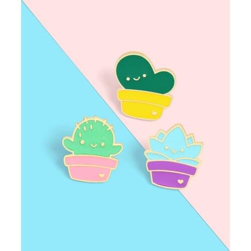 Plant Baby Enamel Pin Custom Cactus Succulent Plant Brooches Bag Lapel Pin Cute Cartoon Badge Jewelry Gift For Kid Friends