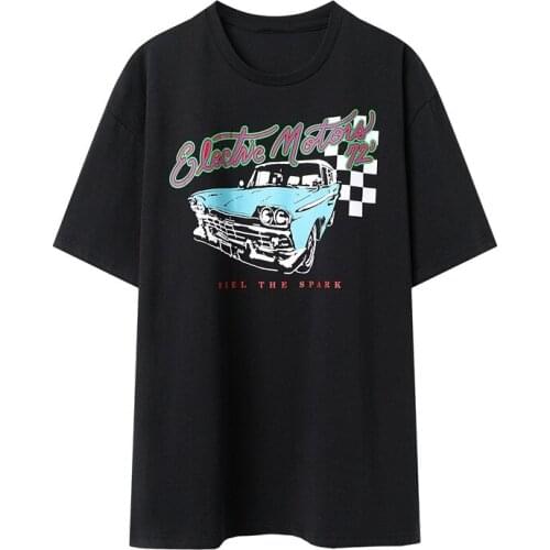 Oversize Girls Soft Cotton O Neck T-shirt 2021 Summer Fashion Ladies Casual Loose Women Blue Car Black T-shirt Top