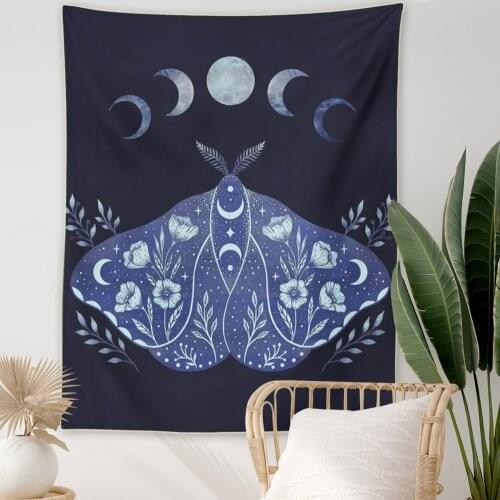 Butterfly Tapestry Sun and Moon Tapestry Moth Tapestries Black and White Tapestry Flower Vine Tapestry Wall Hanging for Room