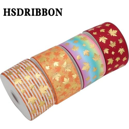 HSDRibbon 75mm 3inch hsd-design custom maple leaf hologram Pattern on Grosgrain Ribbon