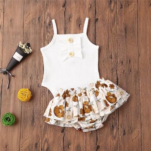 2020 Infant Newborn Clothing 0-24M Baby Girls 2Pcs Set Outfits Ribbed Vest Romper / Floral Tops +Ruffle Shorts Outfit