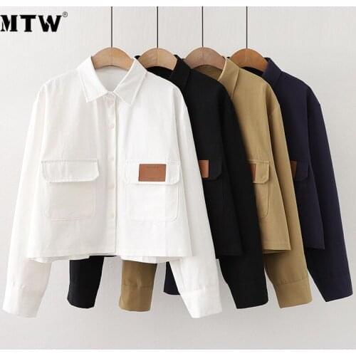 Korean BF Style Short Shirt Vintage Office Work Blouse 2020 Casual Turn Down Collar Long Sleeve Tops Spring Autumn White Shirts