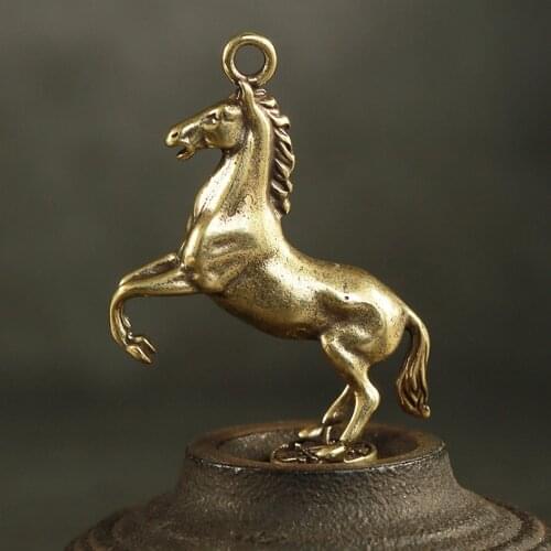 Mini Vintage Brass Figurines Portable Horse Pendant Home Office Table Decor Ornament Car Key Chain Hanging Decoration