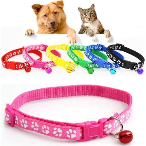 Fashion Dog Puppy Cat Kitten Buckle Cute Paw Print Bell Adjustable Pet Collar Cat Printed Collar Pet ID Tag Puppy Collar