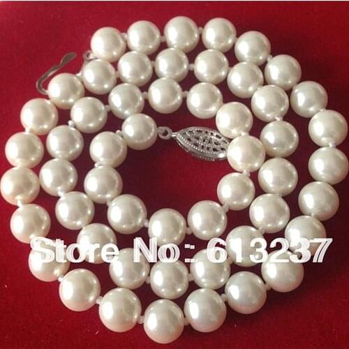 Fashion white simulated-pearl 8mm shell round beads for women necklace weddings party gifts jewelry making 18inch MY4075