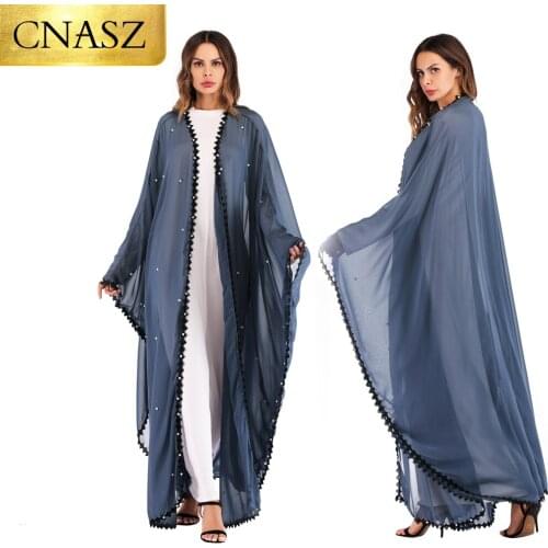 2019 muslim dress kaftan mesh pearls chiffon fabric islamic clothing abayas turkey for women worship service