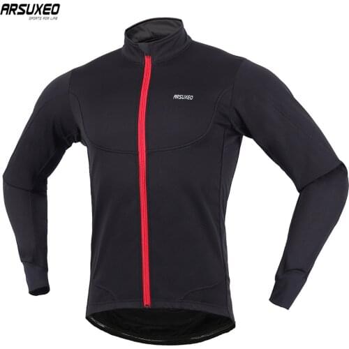 ARSUXEO Mens Winter Cycling Jacket Thermal Fleece Warm Up MTB Bike Jerseys Windproof Waterproof Bicycle Coat Light Weight 17A