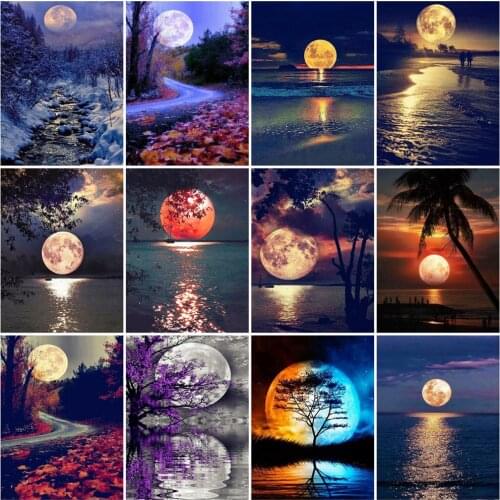 HUACAN DIY Frame Oil Painting By Numbers Seaside Scenery On Canvas Wall Art Picture By Numbers Tree For Living Room