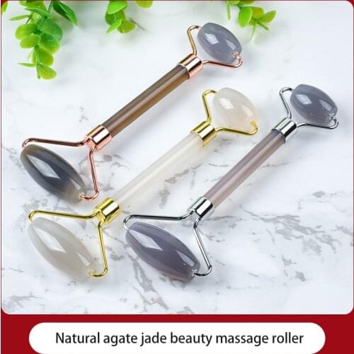 Natural grey agate jade double head massage roller facial body massage beauty massage tool lift facial skin to reduce wrinkles
