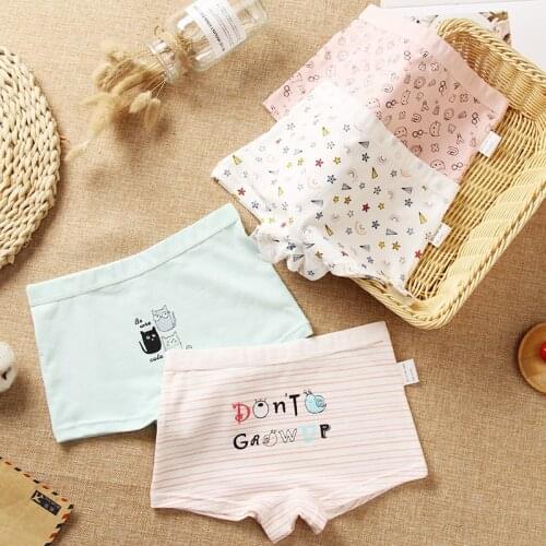 4 Pcs/lot Girl Underwear Kids Cartoon Print Children Underpants Cotton Teenage Girls Boxers Lovely Animals Shorts Panties 4-12T