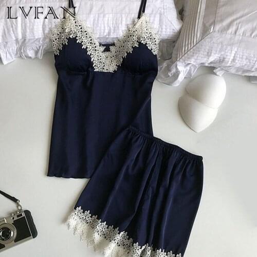 New Lace Sexy Pajamas Summer Ice Silk Gather Together Small Breasts Hot Adults Breast Pads Two Suits Can Be Worn ARS-L009