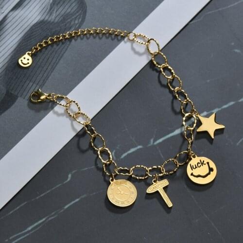 New Arrival Star Pendant Bracelet Stainless Steel Smile Link Chain Bracelet Bangles For Women Personalized Gift
